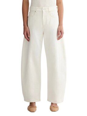 Everlane Women's Size 32L The Way High Curve Barrel Leg Ecru Jeans NEW